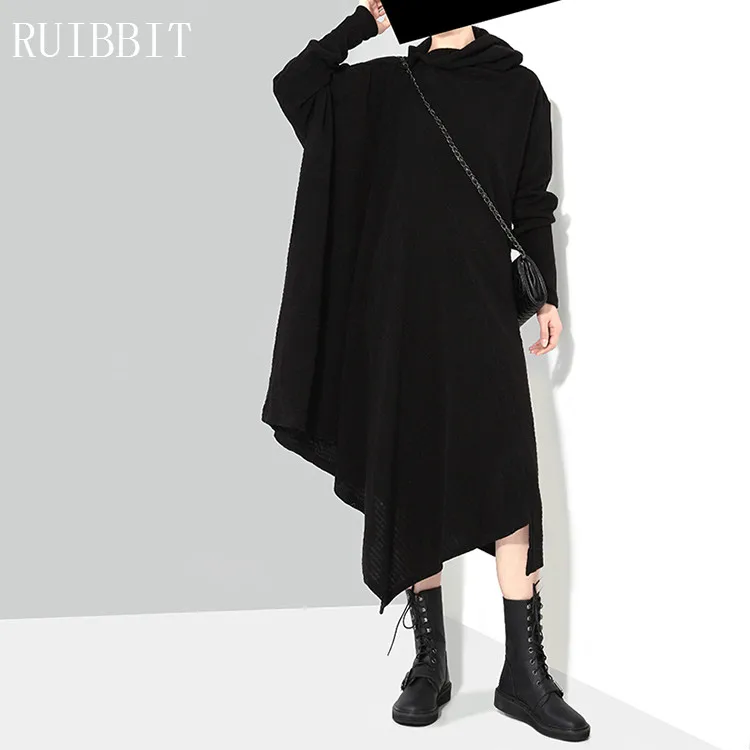 

2018 New Gothic Punk Women Autumn Winter Black Gray Sweater Dress Long Sleeve Stretchy Girls Asymmetrical Dress Plus Size