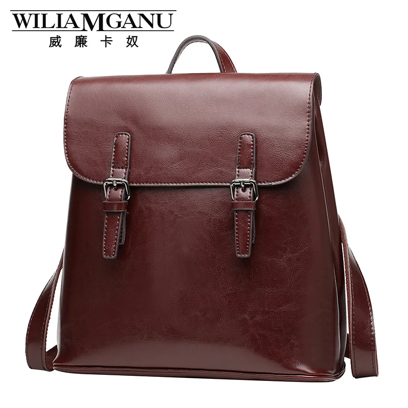 WILIAMGANU Backpack Women Genuine Leather Bag Women Cow Leather Vintage travel backpack female bag cover waterproof