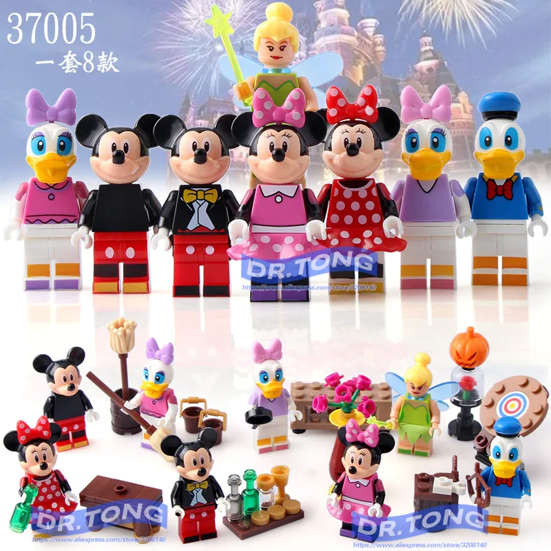 

DR.TONG 8PCS/LOT LELE 37005 Super Heroes Marvel Cartoon Mickey Minnie Donald Duck Daisy Tinker Bell Bricks Building Blocks Toys