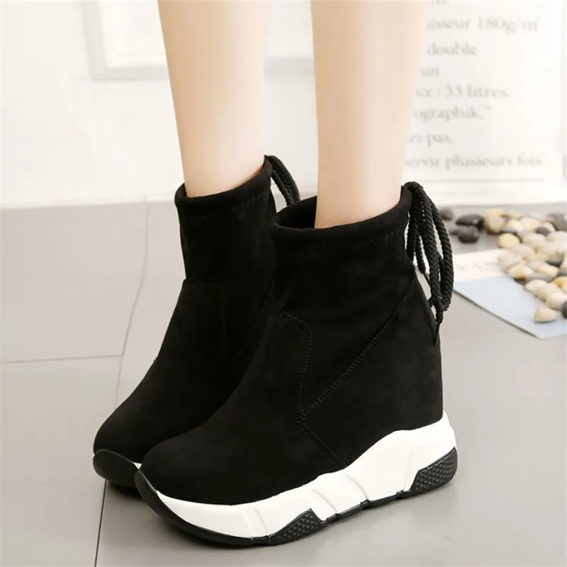 Skup COOTELILI damskie botki platformy buty damskie szpilki wewnątrz wysokość zwiększenie buty ze imitacją zamszu sznurowane buty sportowe 35 39