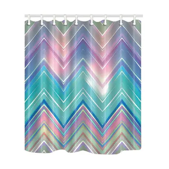 

Colorful Chevron Pattern Bathroom Shower Curtains Polyester Fabric Bath Screens Home Decor Waterproof Mildew Proof with 12 Hooks