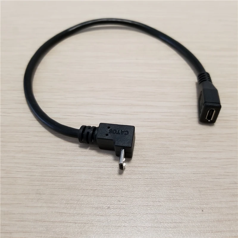 

100pcs/lot 90 Degree Downward Right Angle Micro USB Extension Data Cable Male to Female Black 25cm