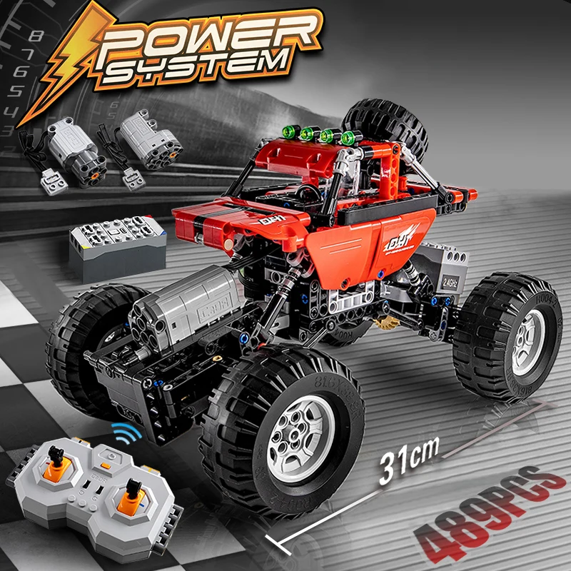 

489Pcs 2.4Ghz RC Car Building Blocks Brick Off-Road Racing Motor Power Function Technic Toys For Children Kid