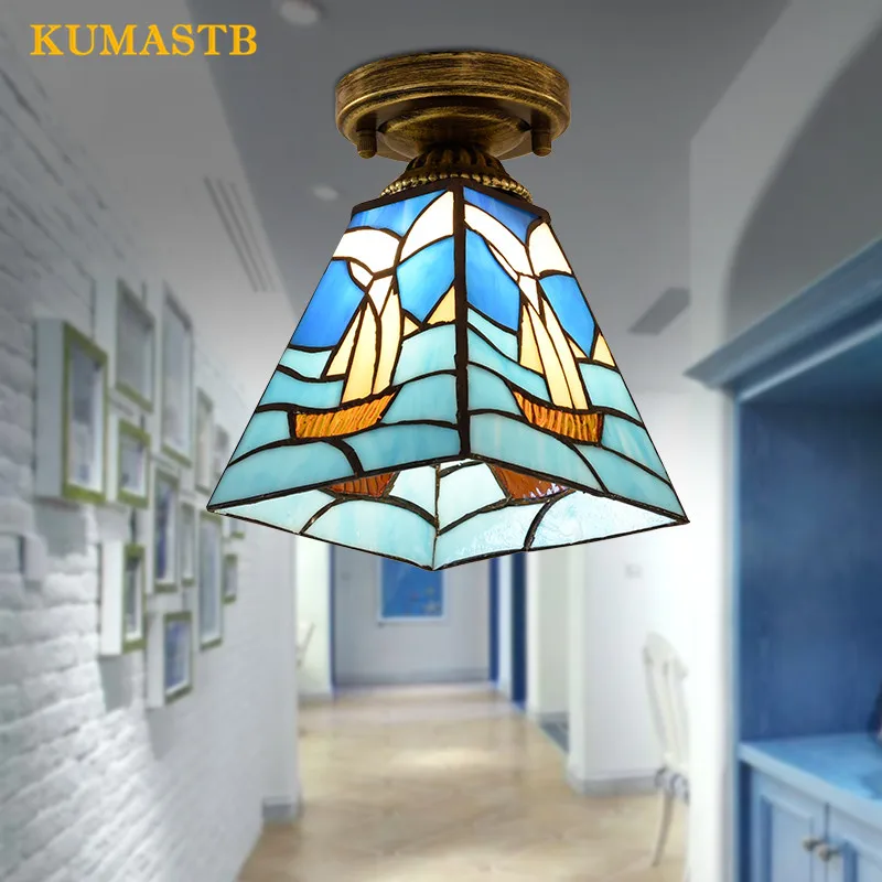 

Tiffany European Mediterranean Small Ceiling Light LED Lamps Balcony Aisle Ceiling Lamp Study Stairs Lighting