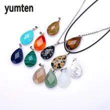 Yumten 12pcs Natural Crystal Pendants Diamond Stone Silver Plate Jewelry Women Charms Men Necklace Gorjuss Chakra Spinners H021