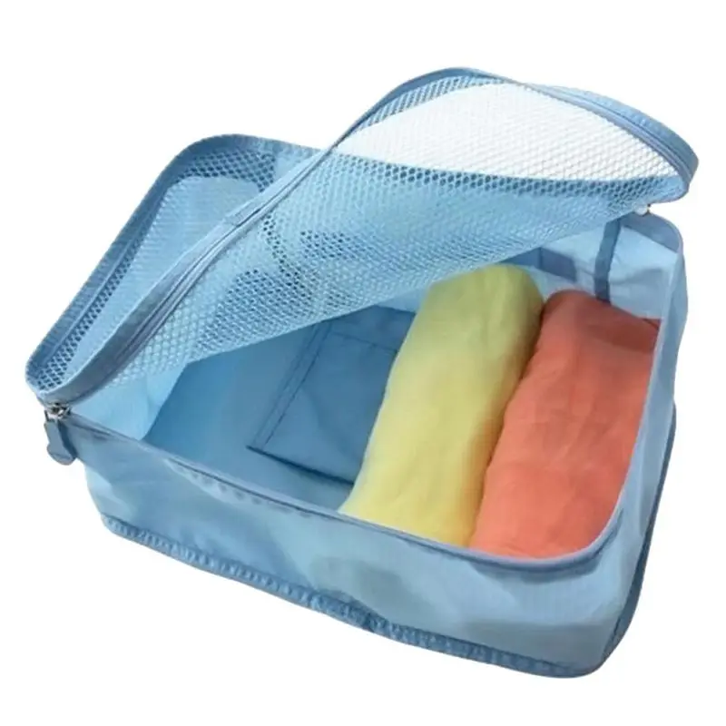 خزانة المنظم المحمولة أضعاف النايلون شبكة تخزين أكياس للملابس حقيبة سفر الأمتعة مرتب مربع المنظم