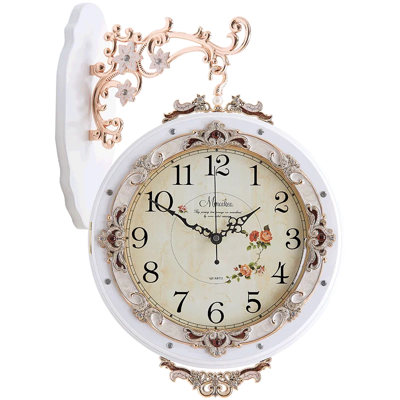 European antique double-sided living room wall clock large mute fashion garden simple creative modern quartz