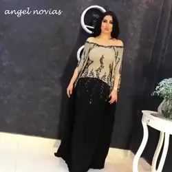 Длинные Черный и Шампанское шифон кристаллы бусины Формальные для женщин Дубай Арабский вечернее платье 2019 Vestido Sexy Fiesta Noche
