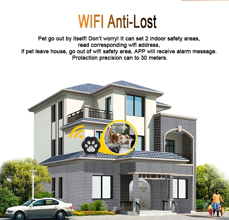 Pet Location Tracker with Quad GPS WIFI LBS GPRS Mode 4 LED Flashlight in Night Free APP Cloud Storage for Track Data Playback_F6