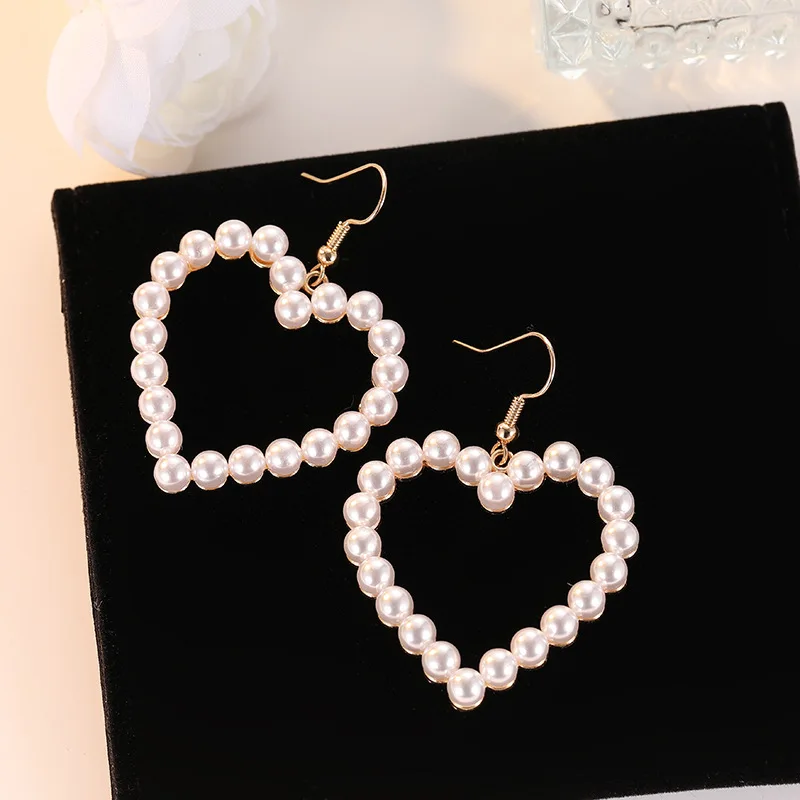 EK522 Heart Earrings For Women Korean Sweet Fashion Jewelry Hollow Heart Exaggerated Hanging Dangler Eardrop Female Simple Gift