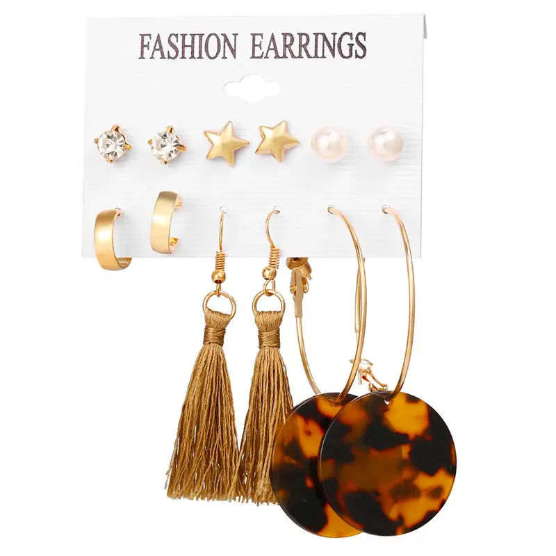 

Fashion Crystal Star Imitation Pearls Bohemian Tassel Earrings Geometric Long Dangle Earrings Fabric Women Wedding Jewelry