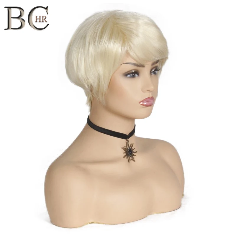 

BCHR 6 Inch Short Straight Synthetic Wigs With Ombre Bangs Blonde High Temperature Fiber Wigs For Women