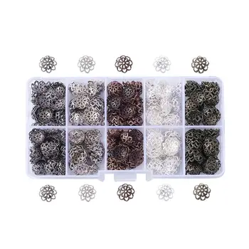 

pandahall 525pcs/box Mixed Color Iron Flower Bead Caps Metal Jewelry Findings for DIY 9x4mm, Hole: 1mm;10g/compartment