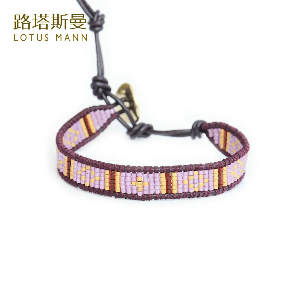 

LotusMann Deep purple parquet lap purple leather cord bracelet