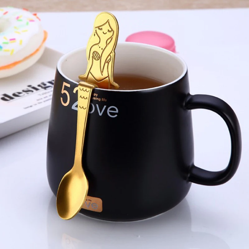 High Quality 304 Stainless Steel Cute Mermaid Coffee Spoon Kitchen Hanging Handle Milk Teaspoon Dessert Scoops Kitchen Gadget