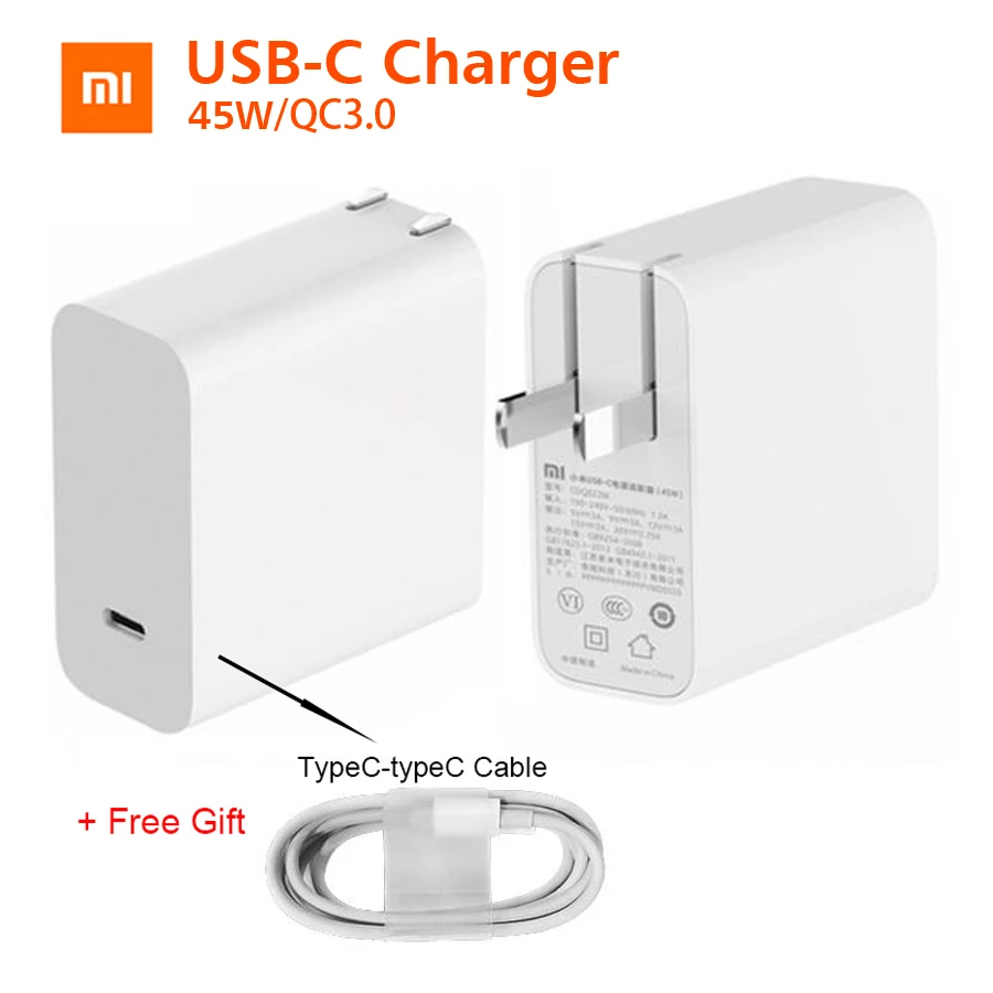Original Xiaomi Mi USB-C Charger 45W Smart Output Power Adapter Type-C Port USB PD 2.0 Quick Charge QC 3.0 With And Cable | Электроника