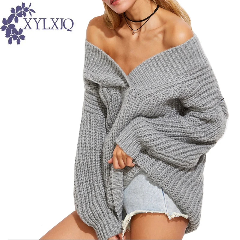 XYLXJQ Осень зимний свитер новый с длинными рукавами v-образным вырезом Толстый