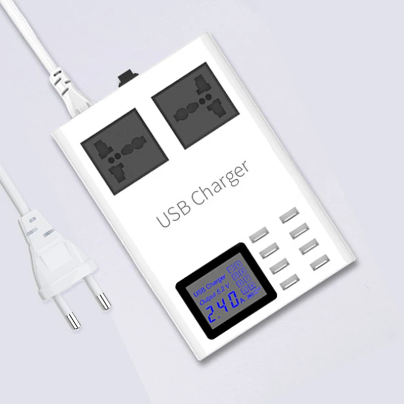 Mobile Phone Fast Charger Universal 8 USB Ports AC Socket Led Display Smart Wall Charger US EU UK Plug Desktop Power Adapter Mobile Phone Fast Charger Universal 8 USB Ports AC Socket Led Display Smart Wall Charger US EU UK Plug Desktop Power Adapter