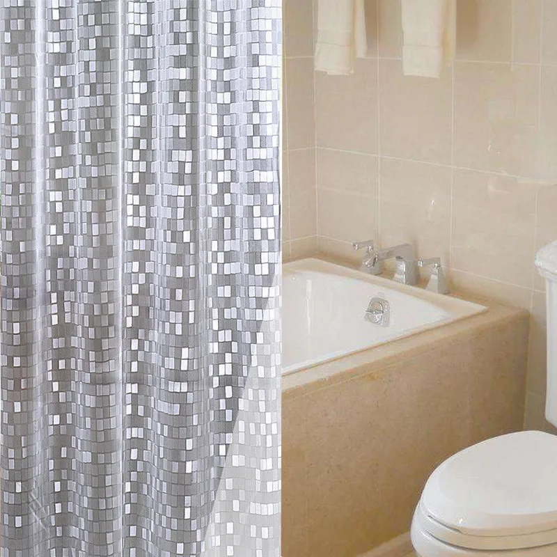 

Mrosaa 1.8M 3D PVC Shower Curtain Mildew Proof Thick Waterproof Mosaic/Chrysanthemum Bathroom Shower Bath Curtain with Hooks