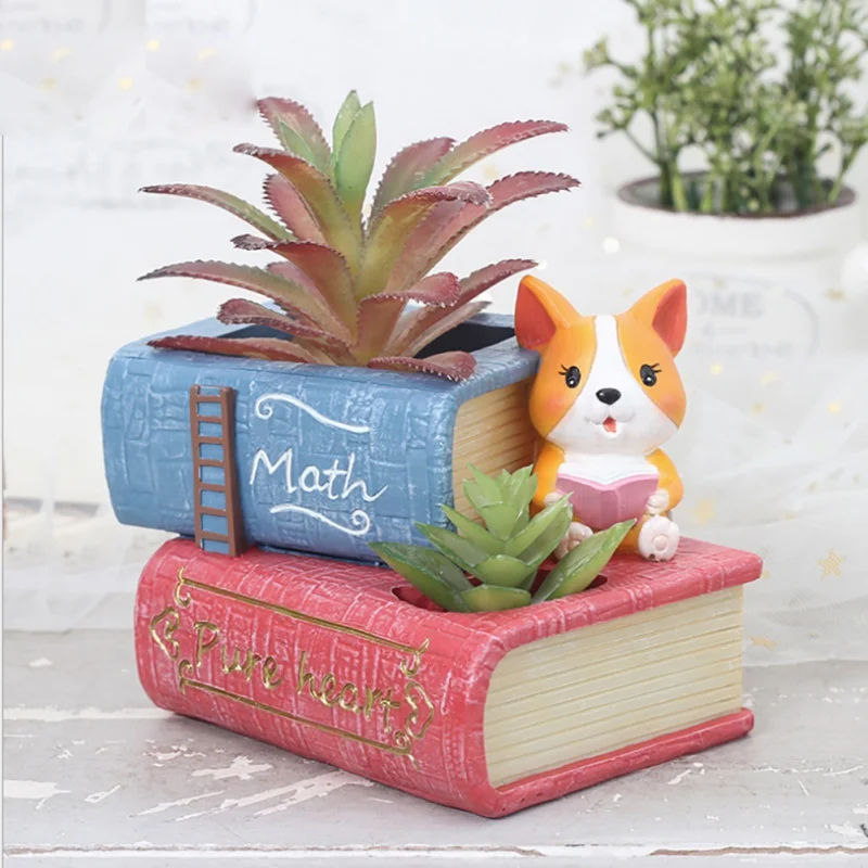

Creative Resin Succulent flowerpot Original Cartoon Corgi Crafts Desktop Home Garden Office Potted Decoration Garden Accessories