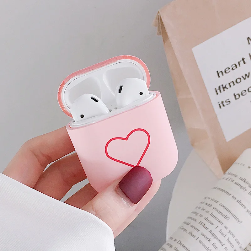 Luxury Hard PC Earphone Case For Airpods Black Pink Heart Pattern Cases For Apple Airpods 1 2 Headphone Cover Protector Bags
