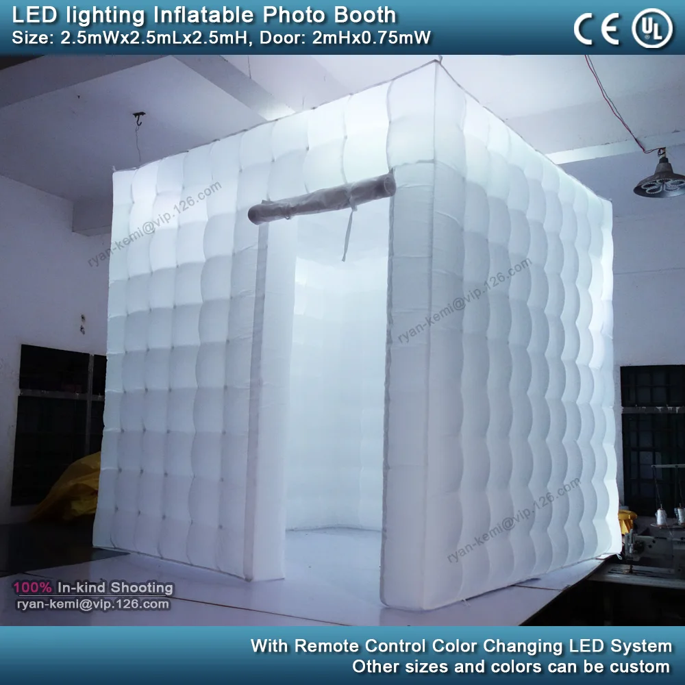 2.5m 8.2ft inflatable photo booth LED lighting portable inflatable photo tent enclosure cube tent with blower white