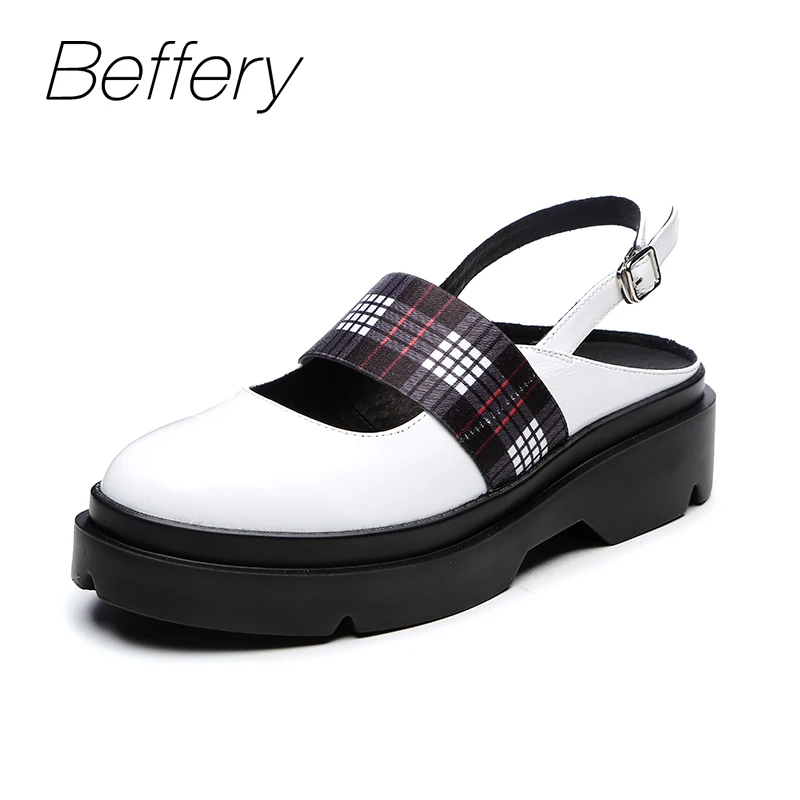 

Beffery 2018 Summer Style Genuine Leather Shoes Women Flat Shoes Fashion Round toe Casual Shoes Women Platform Shoes A18A301-8