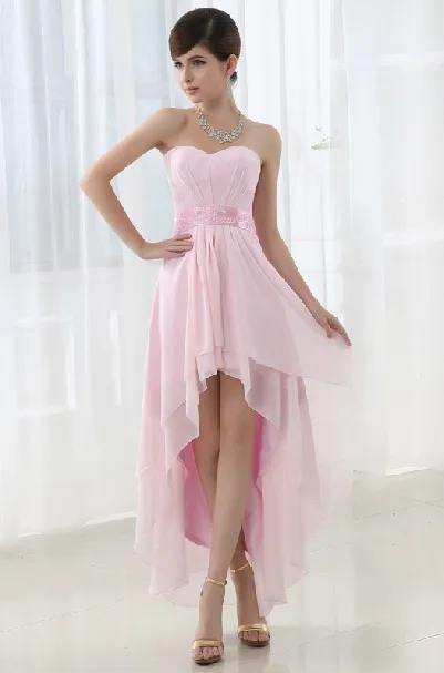 

Fashional A-Line Pink Front Short Back Long Graduation Dress Free Shipping Party Evening Dress With Sashes Lace Up
