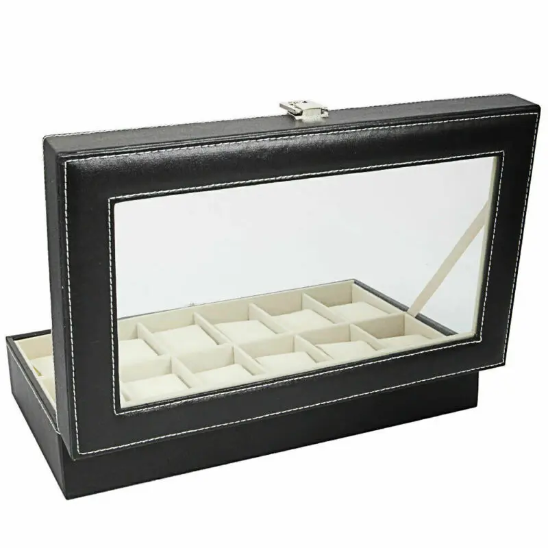 Для мужчин Для женщин унисекс кожзаменитель дисплей часов, корпус коробка хранилище ювелирных изделий стеклянная коробка для хранения Чехол