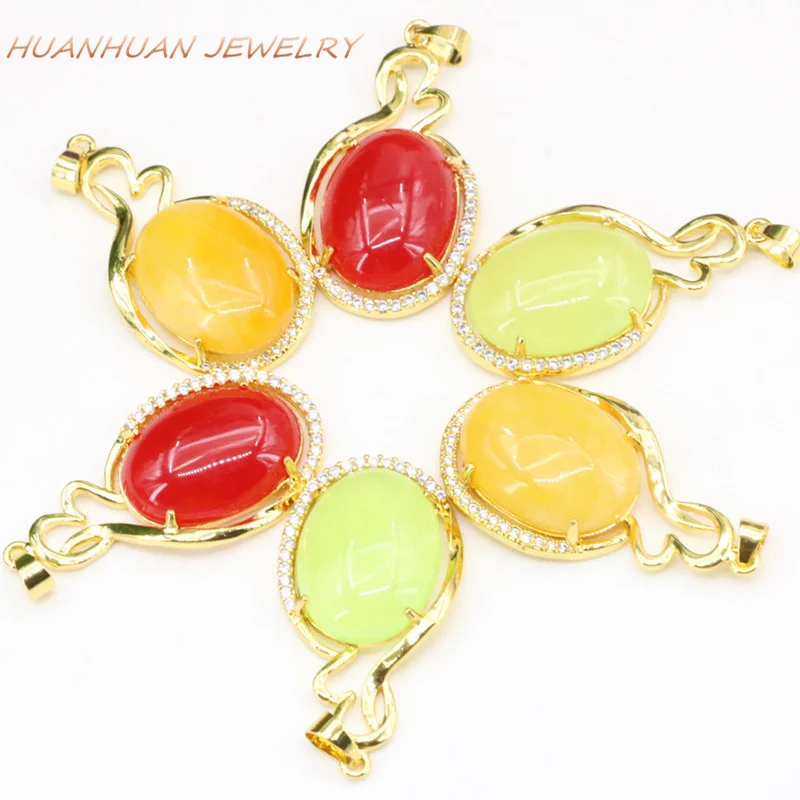 19x36mm Drop Natural Stone Jades Chalcedony Chain Pendant For Women Zircon Gold-Color Stainless Steel Necklaces &amp Pendants B3340 |