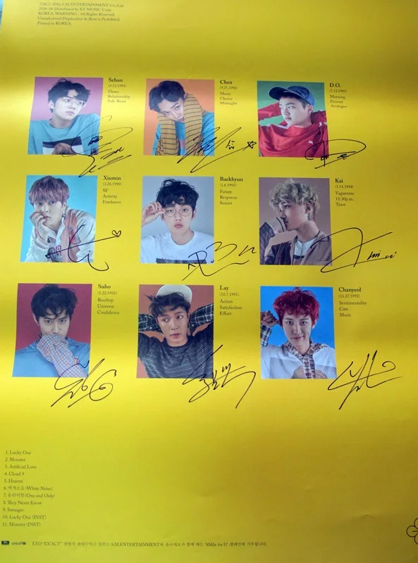 EXO K + M постер с автографом аутентичный 3nd альбом EX'ACT новая официальная версия
