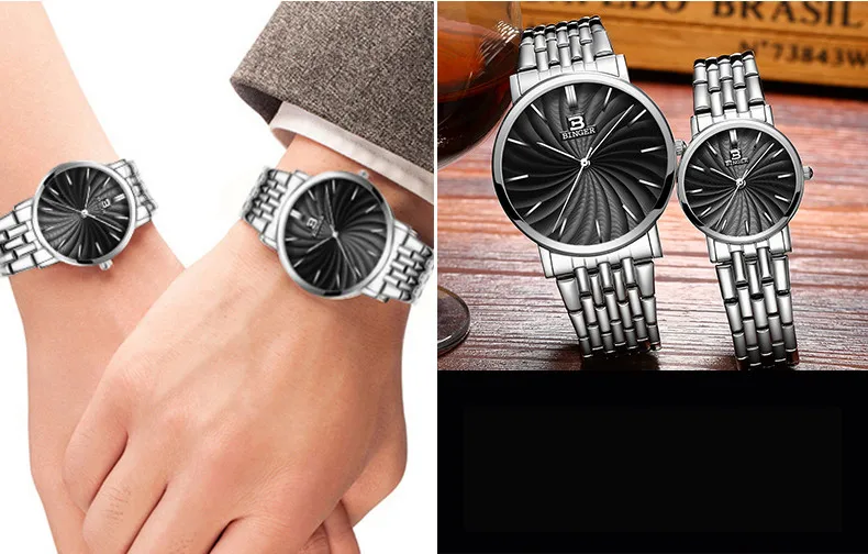 Швейцария BINGER мужские часы люксовый бренд Кварцевые Полный нержавеющая сталь ультратонкие наручные часы водостойкий B3051G-3