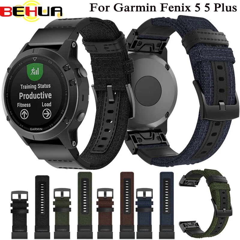 

Quick Release Easy Fit Watch Band for Garmin Fenix 5 5 Plus Quatix 5 Woven Nylon Genuine Leather Bracelet Sport 22mm Wrist Strap