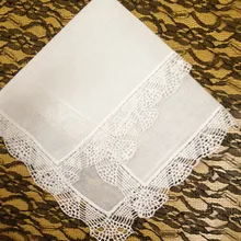 Набор из 12 модных дамские платки 12-дюймовые белые хлопковые Свадебные носовые платки с милым сердцем винтажные кружевные носовые платки