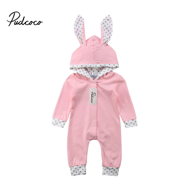 

Pink Newborn Baby Boy Girl Long Sleeve Bunny Big Ear Hooded Romper Jumpsuit Outfits Baby Clothes