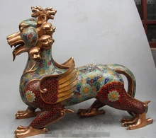 22″ Decoration Brass Chinese Cloisonne Bronze 9 Head Beast Unicorn Kylin Lion Statue BRASS decoration statues