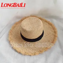 Летняя большая полями Защита от солнца пляжная шляпа для женщин плоский Топ рафия шляпа гибкие соломенные шляпы женский бесплатная