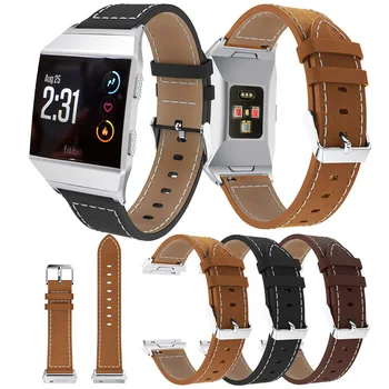 

Leather Bands Compatible with Fitbit Ionic, Genuine Leather Replacement Accessories Straps Wristband With Sharp White Line Adult
