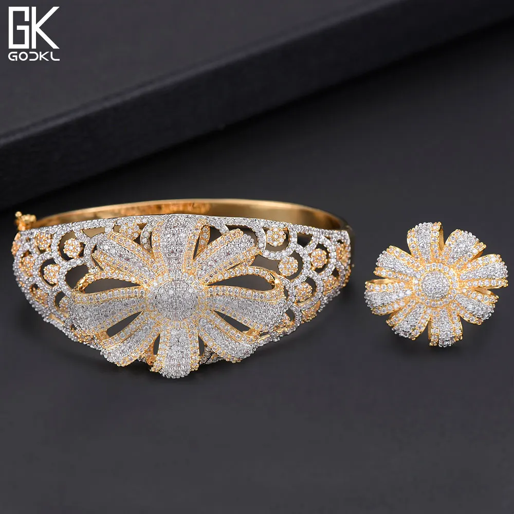 GODKI Luxury Cubic Zircon Crystal CZ Jewelry Sets For Women Wedding African Bridal Bangle Ring Set aretes de mujer modernos 2018