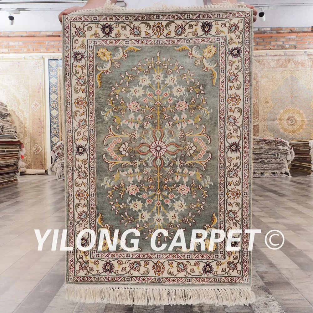 Ковер YILONG 2 &quotx 3&quot Кашан фарсированные ковры ручной работы тонкий светло-зеленый