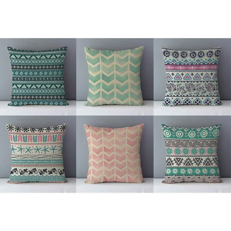 

Quality Popular colored geometric cushion Europe Vintage couch cushions home decorative pillows 45x45cm cotton linen pillowcase
