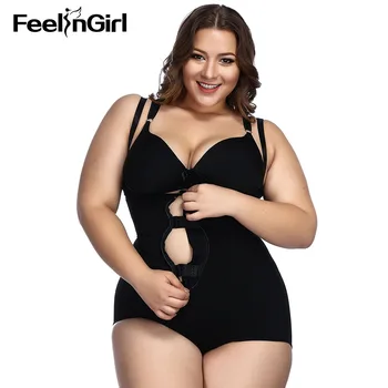 

FeelinGirl Women Slim Body Shaper Plus Size Bodysuits Zipper Waist Cincher Butt Lifting Waist Trainer Modeling Strap Underwear-E
