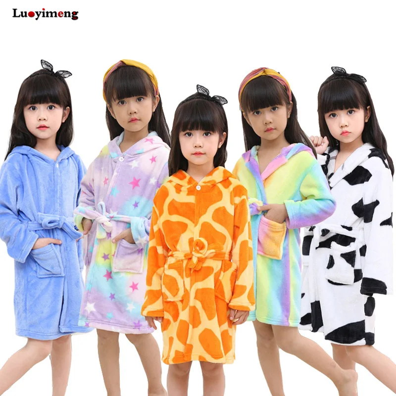 Children's Bathrobe Kigurumi Baby Robes Pajamas Kids Dressing Gown Cartoon Hooded Towel Sleepwear For Boys Girls Infant Robe