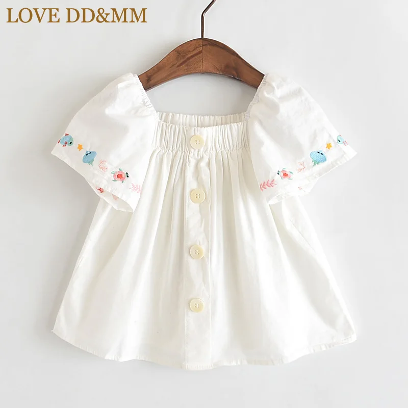 Рубашки для девочек с надписью «LOVE DD& MM» г., новая летняя детская одежда рубашка с короткими рукавами с милыми цветами и маленькой рыбкой для девочек - Цвет: Белый