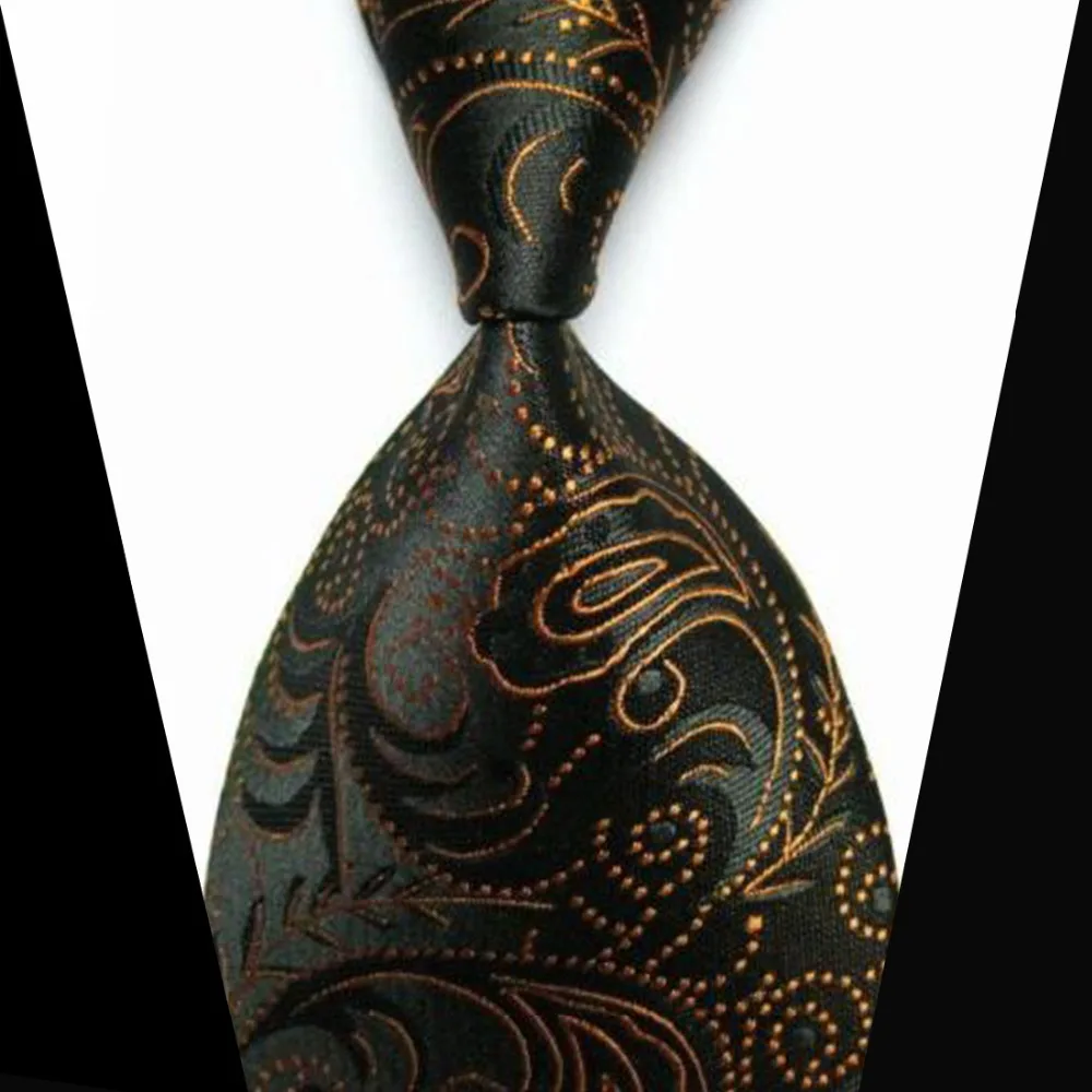 NT0024 Black Gold Floral Striped 100 Silk Classic Polyester Jacquard