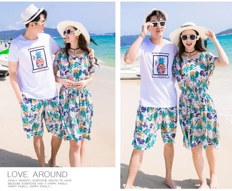 Family Matching Clothing Bohemian Pineapple Printed Mother Daughter Dress Dad Son Boys Tshirts And Shorts 15