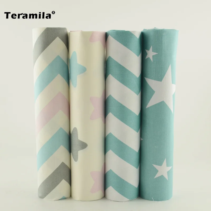 Teramila 4 шт./лот 40 см * 50 Ткань из хлопчатобумажной ткани с принтом звезд и волн