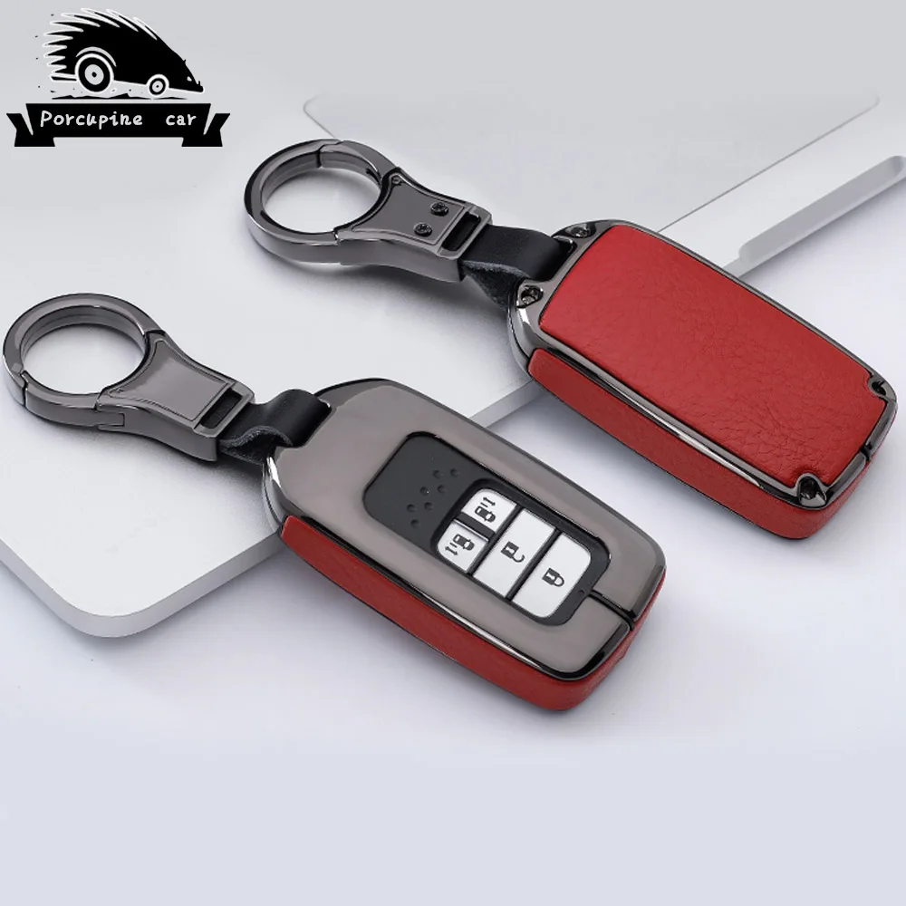 

Zinc alloy Leather Car Remote Key Case Chain Keyless Fob Cover For Honda Civic 2017 Accord Fit CRV CR-V XRV Crosstour HRV JAZZ