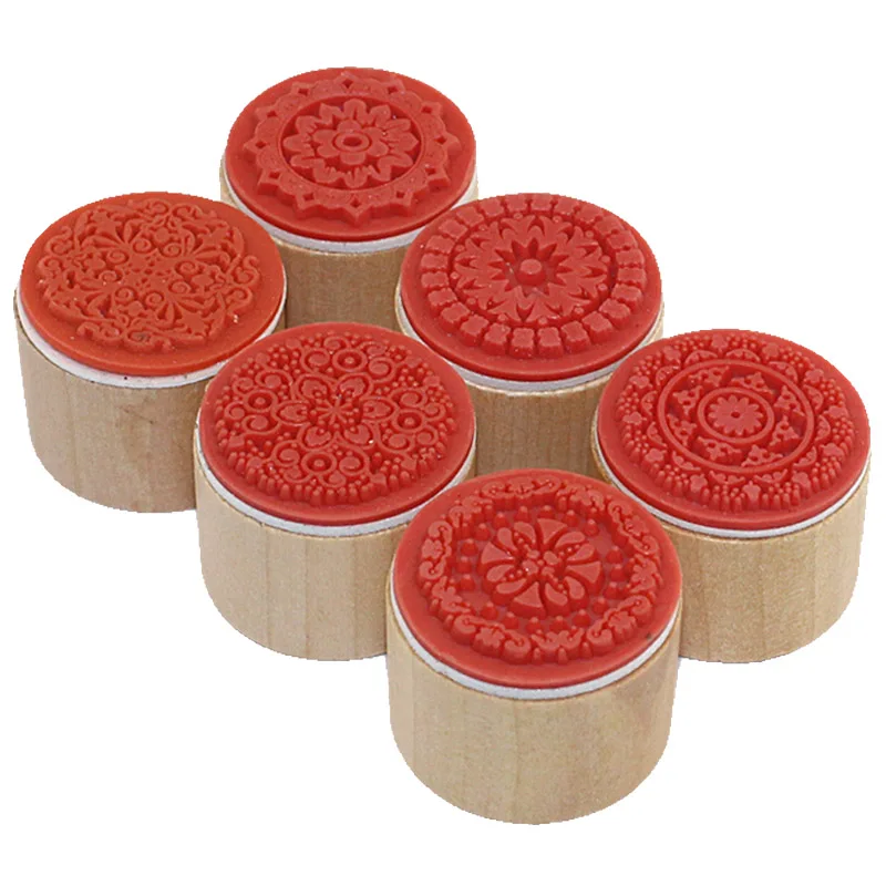 

CCINEE 6PCS One Lot 3cmx3cmx2.5cm Wish Stamp Wooden Rubber Stamp Floral Pattern Luck Stamps