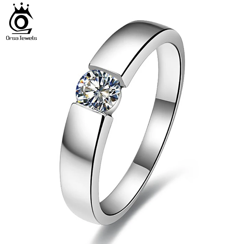 

ORSA JEWELS 2019 Popular Silver Color Ring Model with Clear AAA Grade CZ Hot Sale Lead & Nickel Free Ring for Women and Men OR03